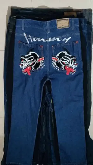 y2k embroidered jeans and shorts