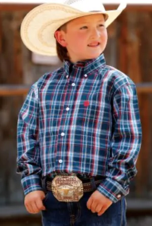 Youth Plaid Long Sleeve Button Down