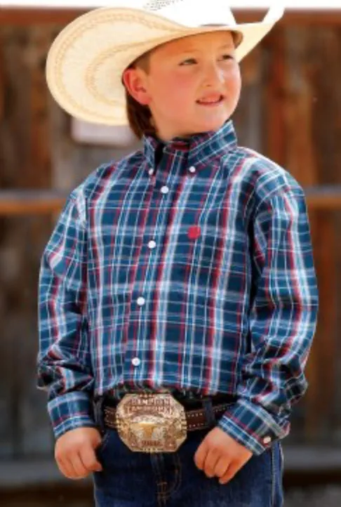Youth Plaid Long Sleeve Button Down