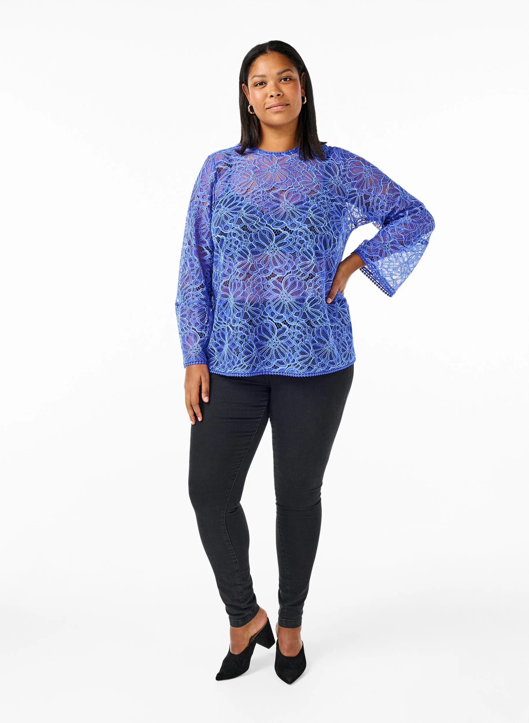 Zizzi Anne Lace Blouse in Blue