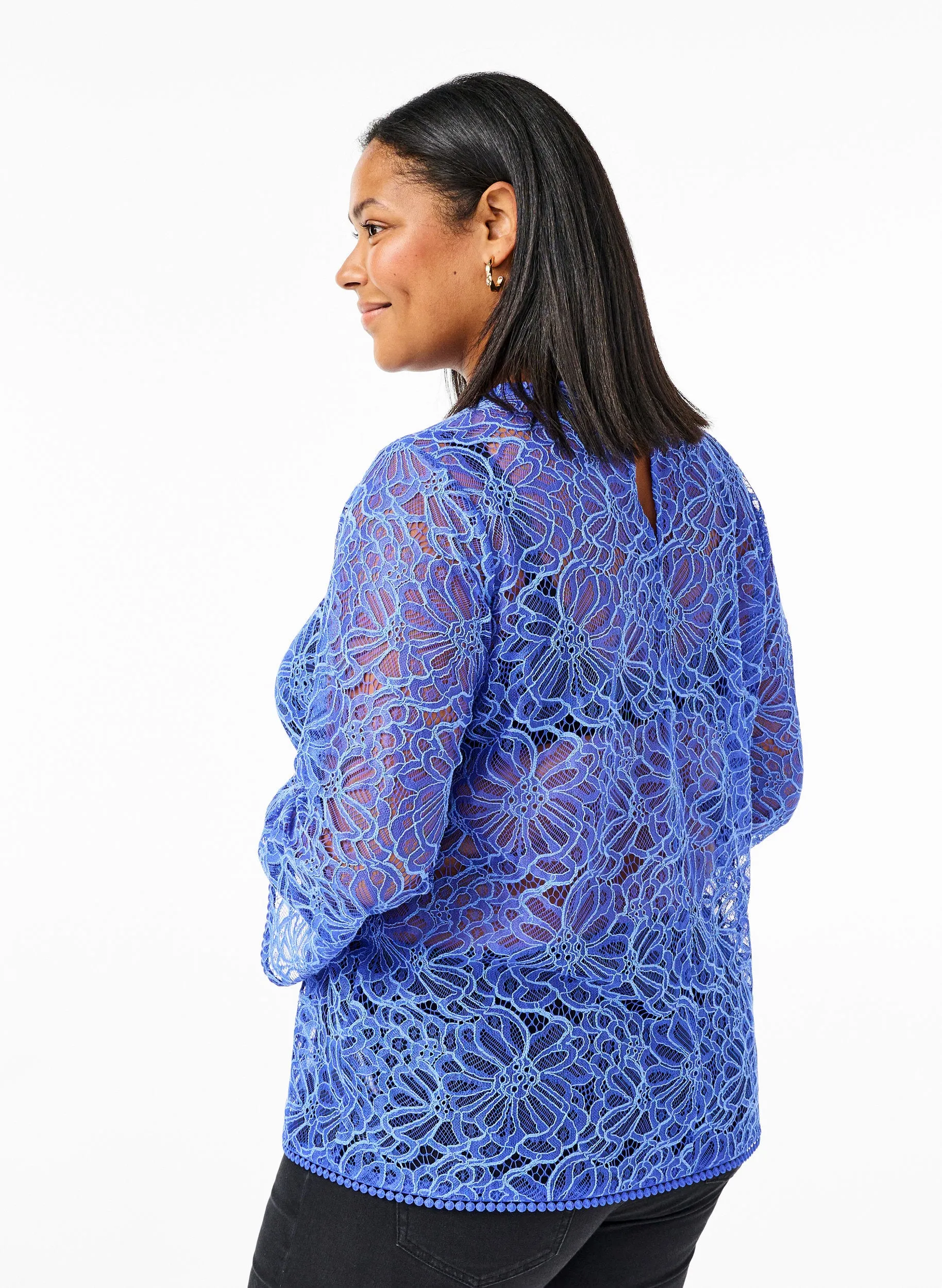 Zizzi Anne Lace Blouse in Blue
